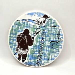 Ornamin by H&R Johnson Vintage  Pair Graphic Alaskan Round Disc Art Signed